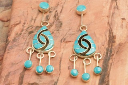 Genuine Sleeping Beauty Turquoise Sterling Silver Zuni  Earrings